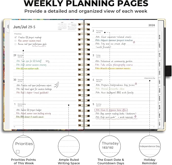 AHGXG Academic Planner 2026-2027, July 2026 - June 2027, Weekly and Monthly, 8.5" x 11", Hardcover, Spiral-Bound, Calendar, Agenda for Women, Student, School, 12-Month Tabs (Colourful Tree)