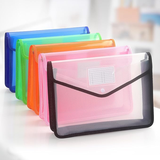 Tamaki Plastic Expanding File Folder, Fit Letter/A4 Size, Black, 1 Pack | Transparent envelopes with Snap Closure, No Dividers, Large Capacity
