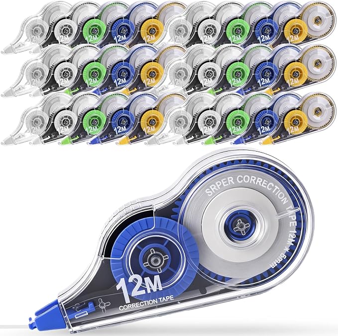 AmazingSpark 100 Pcs White Correction Tape Bulk, 39.4 Ft, Tear-resistant Easy to Use Applicator for Instant Corrections for School Office Note,Tape Width 0.2 in (5 Classic Colors)