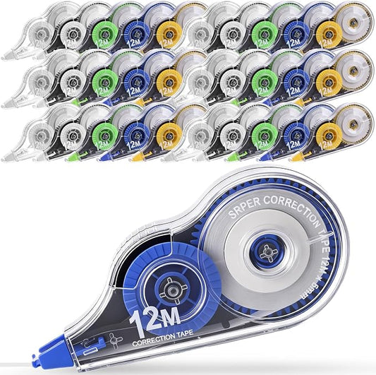 AmazingSpark 100 Pcs White Correction Tape Bulk, 39.4 Ft, Tear-resistant Easy to Use Applicator for Instant Corrections for School Office Note,Tape Width 0.2 in (5 Classic Colors)