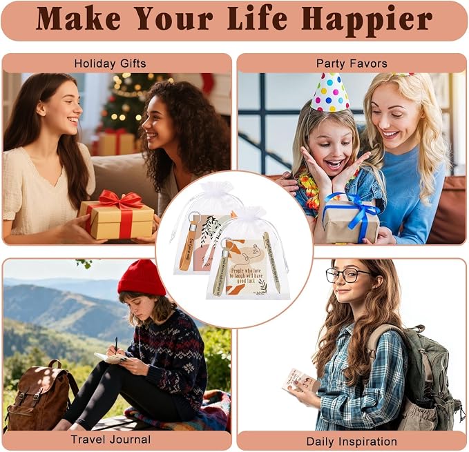 DoubleCare 64 Pcs Motivational Mini Notebooks Bulk Set,16Pcs Motivational Quote Notebooks,16Pcs Ballpoint Pens,16Pcs Keychains,16Pcs Packaging Bags,Thank You Gifts for Teacher Colleagues