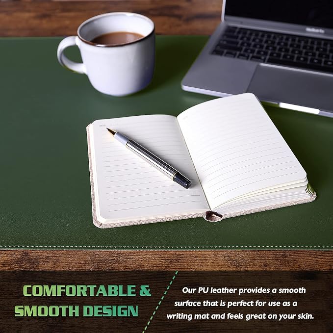 K KNODEL Small Sewing Leather Desk Mat, Desk Pad (Dark Green, 23.6"x13.8") | Mouse and Keyboard Pad, PVC Computer and Laptop Mat, Desktop Protector and Cover, Writing Pad and Blotter for Home Office