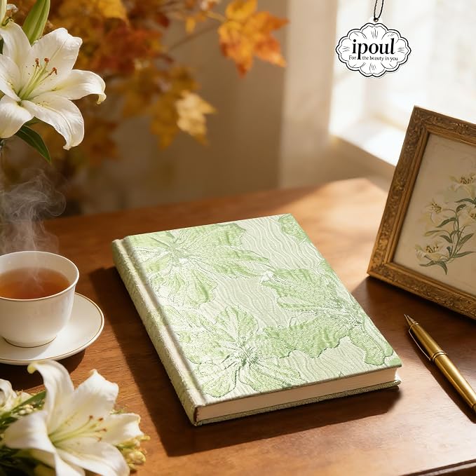 Flower Notebook, Hardcover, Lay Flat, A5, 6x8, Wide Ruled Pages, Writing Journal for Women, Pretty Notebook, Recipe Journal, Garden Journal, Gratitude Journal, Lily Gifts, Green