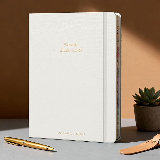 Planner 2026-2027 Monthly and Weekly Academic Planner July 2026 - June 2027, Linen Hardcover Agenda 2026-2027 Calendar Daily Planner for Student Teacher with Monthly Tabs, 7.3" x 10", Elegant Ivory