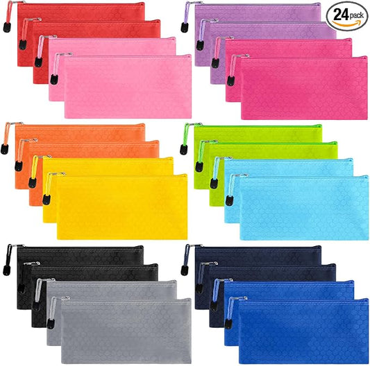 EOOUT 24pcs Pencil Pouch Bulk, Bill Size Zipper Pouches Pencil Case, Waterproof Pencil Bags for Office Supplies, Kids, Travel Accessories Stationery 12 Colors
