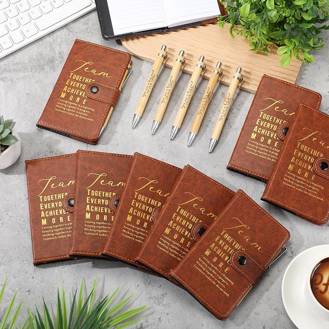 Honoson 12 Sets Back to School Gift for Teacher Bulk Inspirational A5 Leather Team Journal Motivational Notebooks Pen Thank You Gifts for Team Employee Nurse Coworker Staff Housekeeping Week