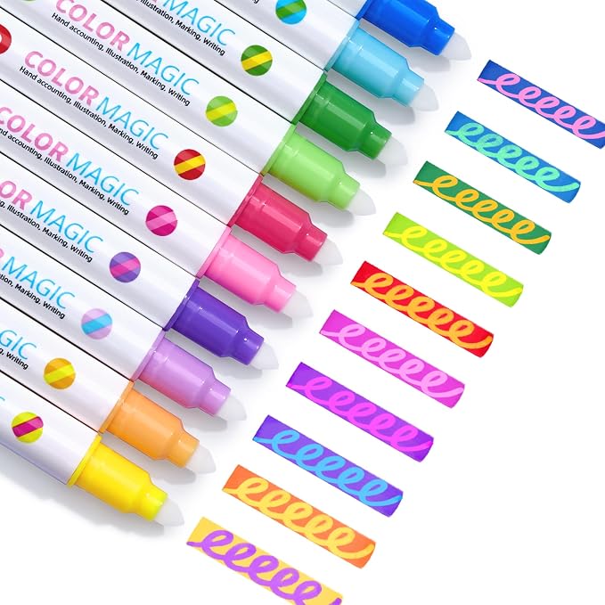 JoyCat 10 Color Changing Markers for Kids Ages 4-8, Dual Tip Magic Pens | Fun pens for kids change colors with white tips for 3D letters and secret notes; highlighters, school supplies and art gifts.