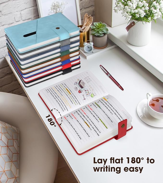 Lined Journal Notebook with Pen, A5 Personalized Hardcover Leather Journal for Men Women, 200 Pages 100 GSM Thick Paper College Ruled Notebooks for Work Travel School Writing Diary 5.9" X 8.4" Red
