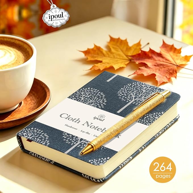 Pocket Journal, Linen Notebook, A6 Journal, 4x6, Hardcover, Lay Flat, Thick, Small, Lined Notebook & Unlined Sketchbook, The Tree of Life, Navy Blue