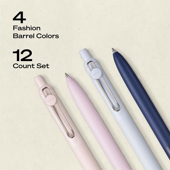 uniball™ Zento Gel Pens, Black Ink, 0.7mm Medium Point, Retractable, 12 Count, Smooth Writing, Quick-Drying, No Smear, No Bleed, Muted Barrel Colors