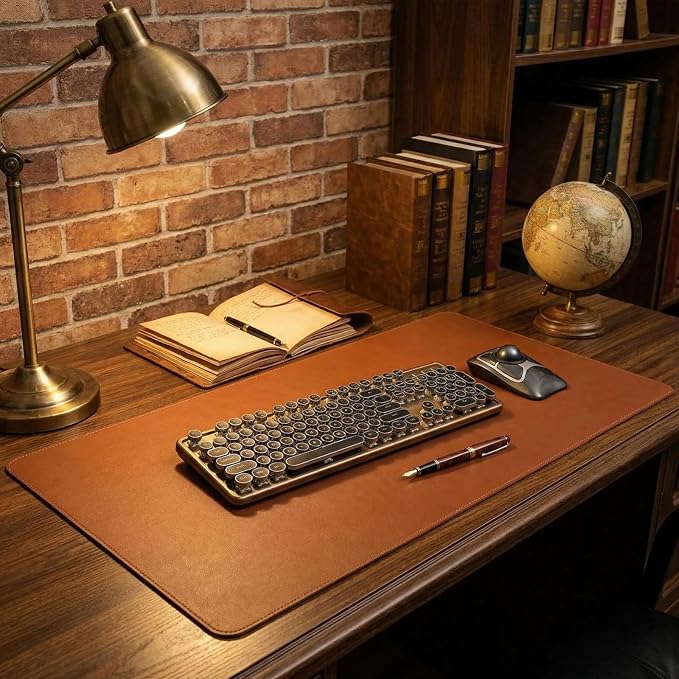 Leather Desk Mat - Non-Slip PU Desk Pad for Office and Home - Desk Organization and Accessories - Ideal for Mouse Pad and Desk Mats on Top of Desks(Brown,11.03''x 12.21'')