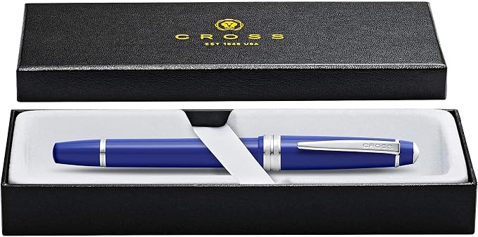 Cross Bailey Light Polished Blue Resin Fine Nib Fountain Pen - Professional Pen for Effortless Writing - Journaling, Note-Taking & More - Black Ink - Easy Handling - Includes Gift Box