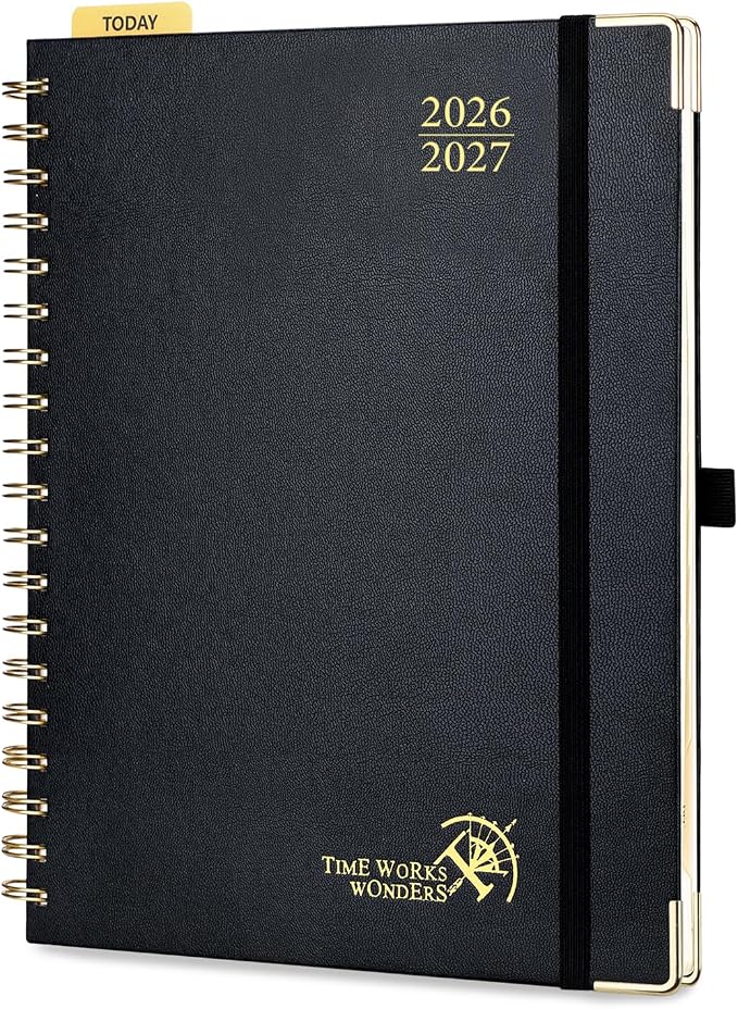 POPRUN 2026-2027 Weekly Planner 10" x 8"Weekly and Monthly Planner Calendar | Jul 2026 - Jun 2027，Daily Agenda Book & Appointment Book with Hourly Schedule, Tabs, Hardcover- Black