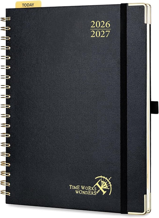 POPRUN 2026-2027 Weekly Planner 10" x 8"Weekly and Monthly Planner Calendar | Jul 2026 - Jun 2027，Daily Agenda Book & Appointment Book with Hourly Schedule, Tabs, Hardcover- Black