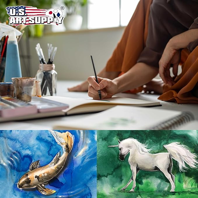 U.S. Art Supply 8.5" x 8.5" Watercolor Book (2 Pack, 76 Sheets Each) - 110lb (230 GSM) Linen-Bound Hardcover Artist Paper Pads - Acid-Free Cold-Pressed Watercolor Paper Pad Mixed Media