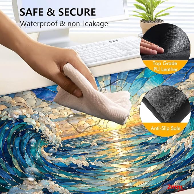Large Heated Mouse Pad–23.6" x 14.2" Desk Mat for Office | 3 Adjustable Heat Levels,Auto Shut-Off After 3 Hours for Safety,Keeps Hands Warm While Working，Art Wave