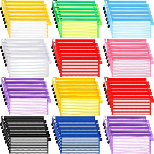 Leelosp 80 Pcs Mesh Zipper Pouch Bulk Mesh Pencil Pouches 10 Color Zipper Bag for Back to School Supplies Cosmetic Office Classroom Travel Appreciation Gift(Solid Color,9 x 4.7 Inch)