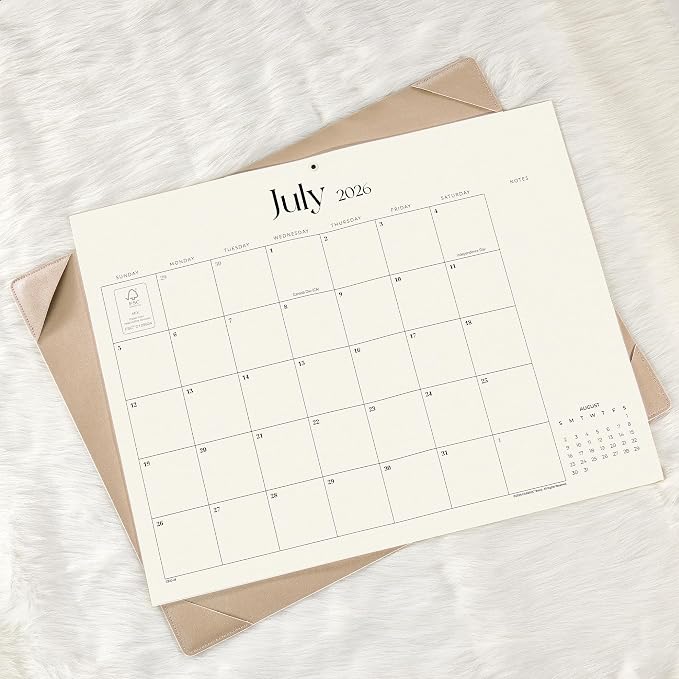Simplified Desk Calendar 2026 with Desktop Mat, Cabbrix Large Desk Pad Calendar 21" x 16-1/2" Runs From July 2026 to December 2027, Desk Blotter Calendar for Home School and Office (Apricot)