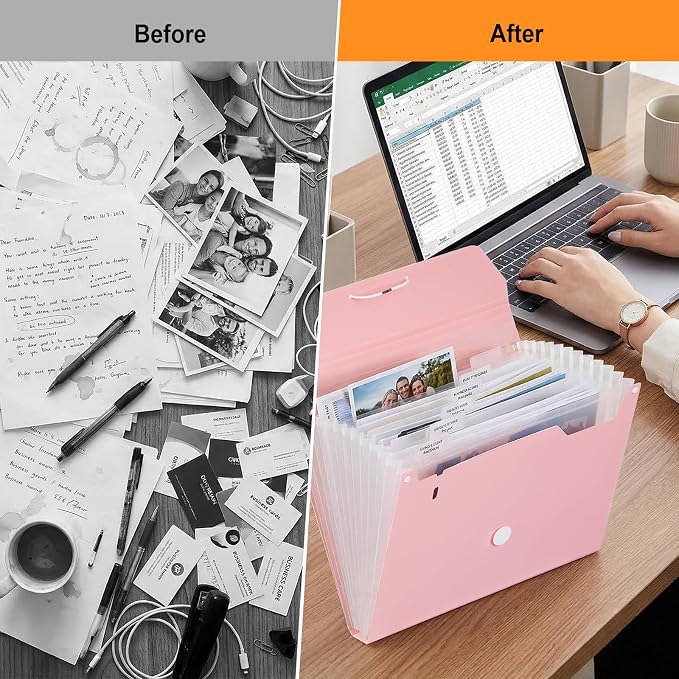 Comix Accordion File Organizer, 13 Pocket, Pink | Expanding File Folder, With Labels, A4/Letter Size Documents, For Office, Home, School