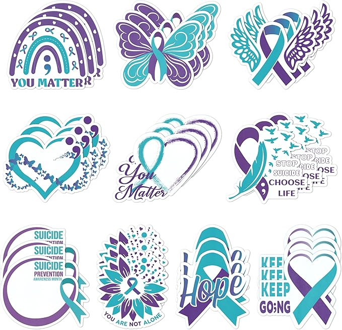 Xqumoi 30 Pack Suicide Prevention Awareness Sticky Notes - Purple & Teal Ribbons with Inspirational Message Self Sticky Writing Memo Pads for School Charity Events Party Favors Goodies Bag Fillers