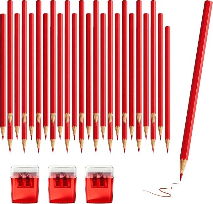 36 Piece Red Colored Pencils Set with Sharpener, Pre-Sharpened Professional Wooden Art Pencils for Artists Drawing and Sketching, Premium Colored Tone Supplies Delivering Detailed Painting(Red)