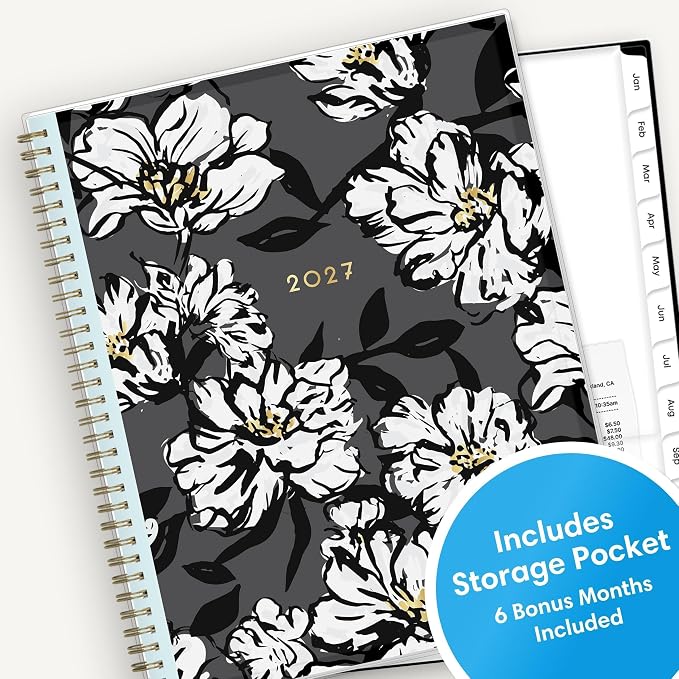 Blue Sky 2027 Weekly & Monthly Planner Calendar, 8.5"x11", Baccara Dark | January 2027 - December 2027, Clear Pocket Cover, Durable Twin Wire Binding, Laminated Tabs, Storage Pocket