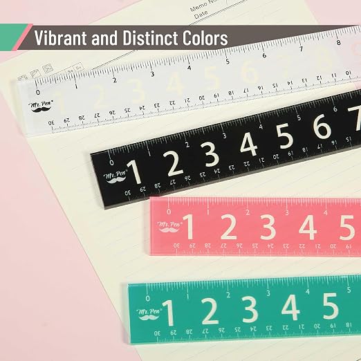 Mr. Pen- Plastic Rulers with Large Numbers, 4 Pack, 12 Inch | Easy-to-Read Markings, Scratch-Resistant Design, Durable Ruler for Crafting Office & School, Colorful Rulers for Kids