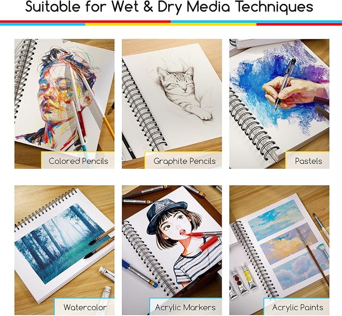 MEEDEN Mixed Media Paper Pad: 9" x 12" 112lb/165gsm Spiral Bound Mixed Media Sketchbook with DIY Cover - 60 Sheets Art Drawing Pad for Wet & Dry Media Watercolor, Acrylic, Markers, Pastels, Pencils
