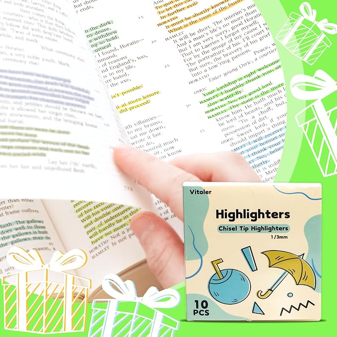 Vitoler Highlighters, Cute Assorted Colors, No Bleed Chisel Tip,10Pcs | Cute Pastel,No Bleed,Bible Study for Journaling Planner Notes School Supplie