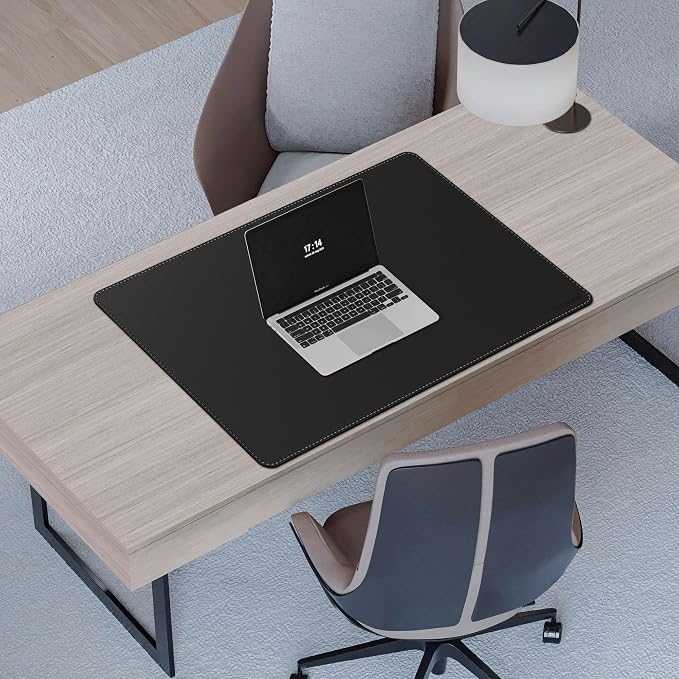 CENNBIE Leather Desk Mat - 31.4" x 19.6" Computer Desk Pad (Black) | Premium stitched edges resist wear. Easy to clean. Protects desk from spills, stains ,scratches. Smooth glide. Office & home.