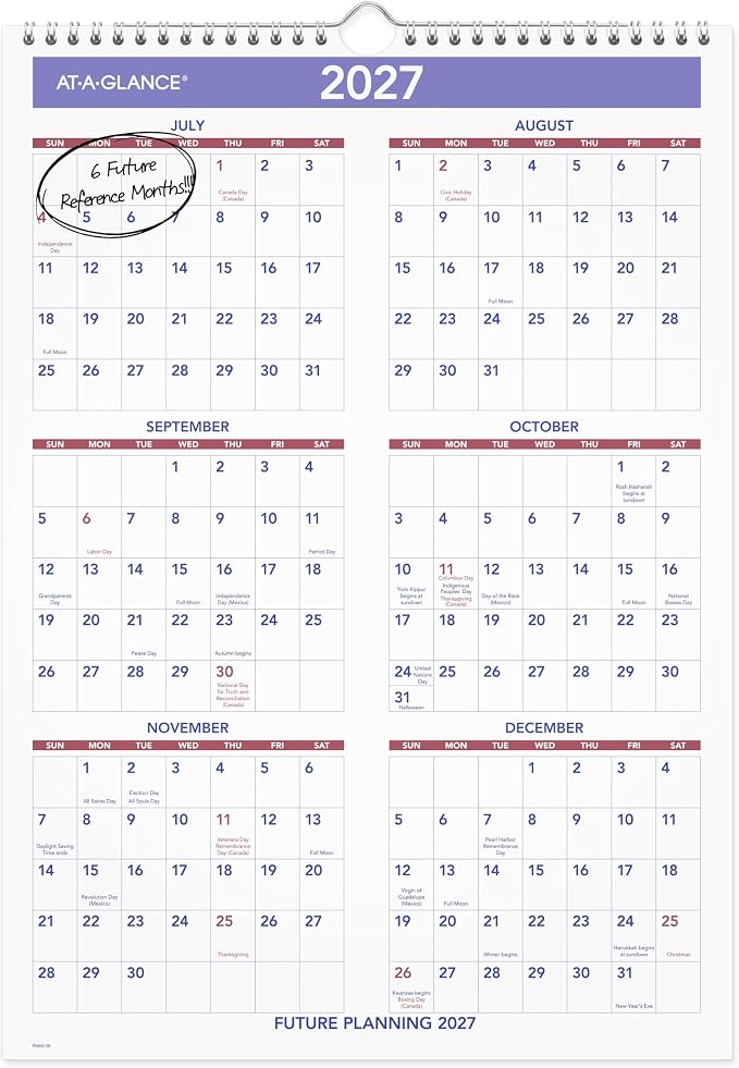 AT-A-GLANCE Wall Calendar 2026-2027 Planner, Academic 12-Month July-June, Monthly, 12" x 17", 12-Month, Ruled Daily Blocks (PMA228)