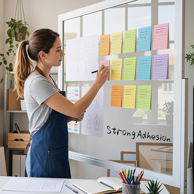 (9 Pack) BOKUGE Lined Sticky Notes 4x6 in, Strong Adhesive Self Stick Note Pads, Sticky Notes with Lines, 9 Colorful Options, Perfect for Office, Classroom, Task Reminders, Smooth Writing