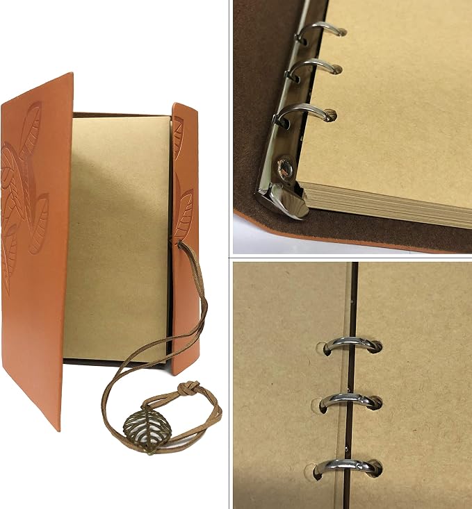 HARDCOVER JOURNAL Writing Notebook - Antique Handmade HARDCOVER Bound Daily Notepad, Vintage Leaf Series, (Leaves, Dark Brown)