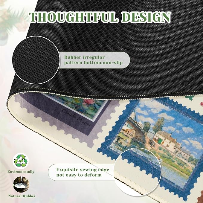 iCasso Vintage Art Desk Protector Mat, XXL Mouse Pad,Desk Matt for Desktop, Anti-Slip Big Mousepad with Stitched Edges for Aesthetic Office Decor(Sage Green)
