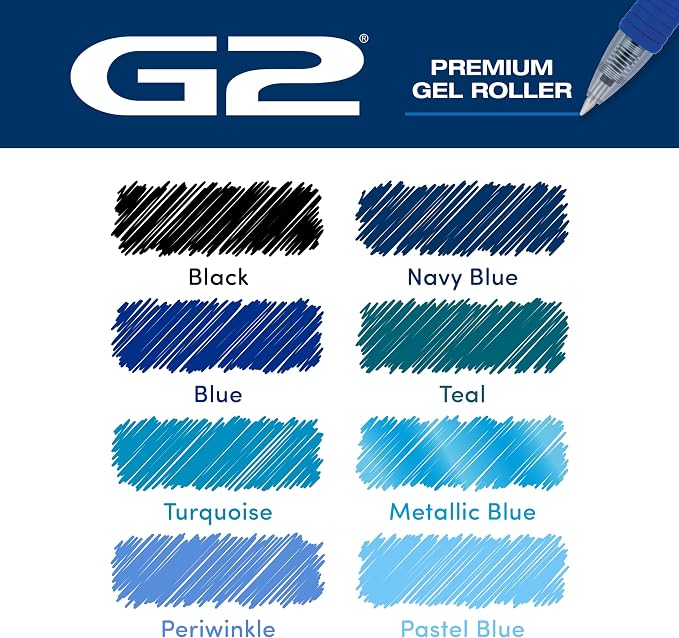 Pilot G2 Premium Gel Roller Pens, G2 Boost Blue Pens Pack, The Colors of Productivity, 8 Pack Pouch, Fine Point 0.7 mm, Assorted