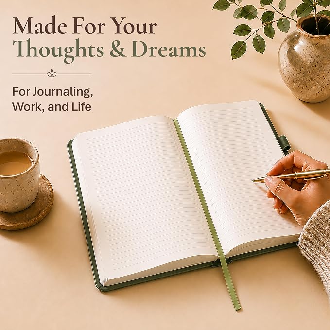 Lined Journal Notebook Hardcover Leather Bound 300 Pages A5 Green Diary | College Ruled 5.7x8.4" Journaling Notebooks for Men & Women, Writing for Personal, Thick Travel Daily Note Book Tree of Life