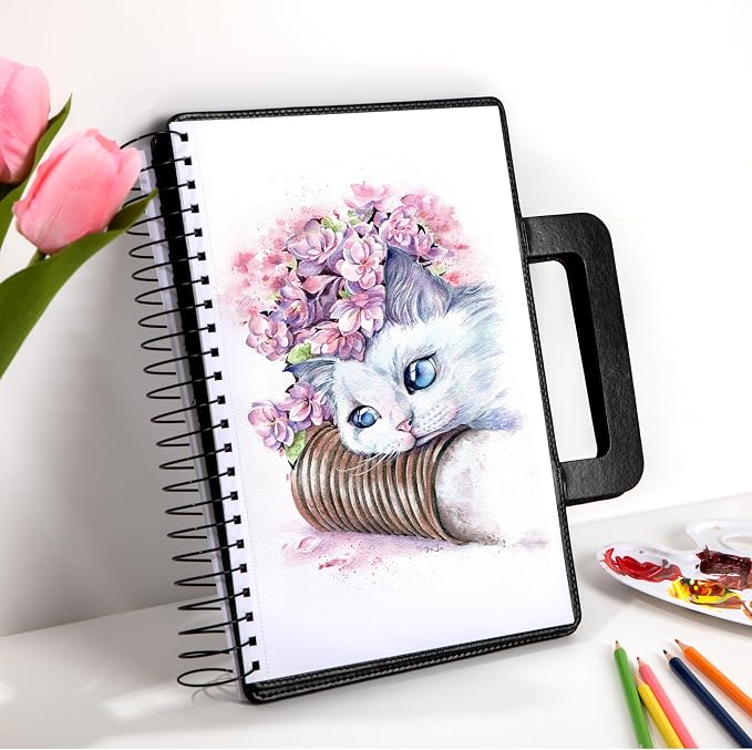 Large Sketchbook for Drawing 9"X 12" Portable Travel Spiral Bound Sketch Book with Pocket(98lb/160gsm) Hardcover Drawing Pad for Adults Watercolor Mixed Media Paper, 60 Sheets/120 Pages, Black