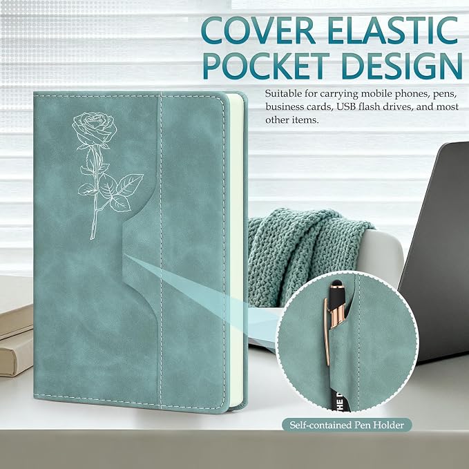 ENOMY Personalized A5 Notebook Writing Set Custom Notebook PU Leather Personalized Journal with Stylus Pen & Gift Box for College Holiday Travel Business Gift, Deep Blue