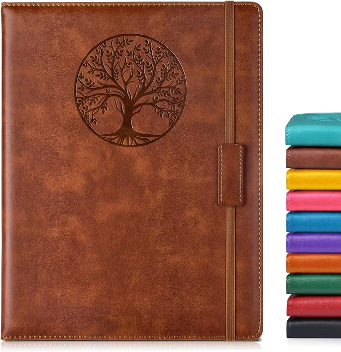 Biuwory Leather Journal Notebook, 256 Thick Lined Pages, Hardcover 8.6"×11" | A4 Large Vintage Journal for Women Men,Work,School,Business,Travel Diary,Note taking,College Ruled Writing,Daily Journaling