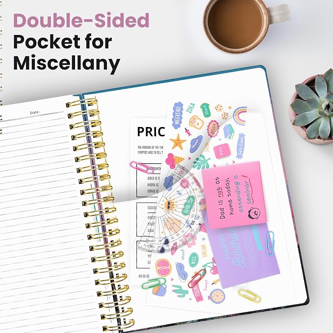 Large Lined Spiral Journal for Women Cute Hardcover 5 Subject Notebook for Work 8.5" x 11" with Removable Dividers & Tabs, College Ruled, 280 Pages Aesthetic Journal for Work, School & Note Taking, Lunar Basin