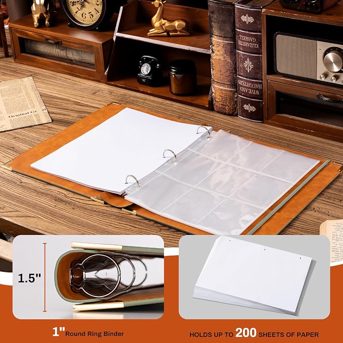 Ovesmusl Sunflower PU Leather 3 Ring Binder 1 Inch Round Ring Binder Holds 200 Sheets 8.5"x11" Letter Size Paper, Wedding Family History Notebook Cover Loose Leaf Organizer, Pink