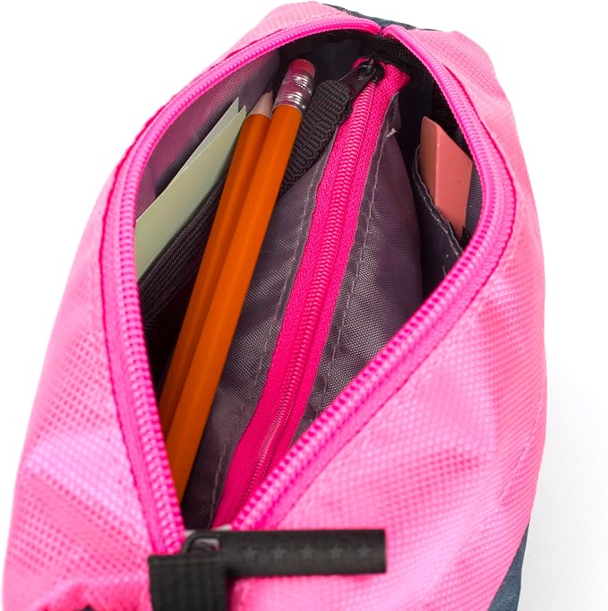 Five Star Pencil Pouch, Pen Case, 9-Pocket Zipper Pouch, Storage Organizer for School Supplies Earbuds Chargers Cables Makeup, Navy/Pink (505600B-ECM) (Pack of 12)