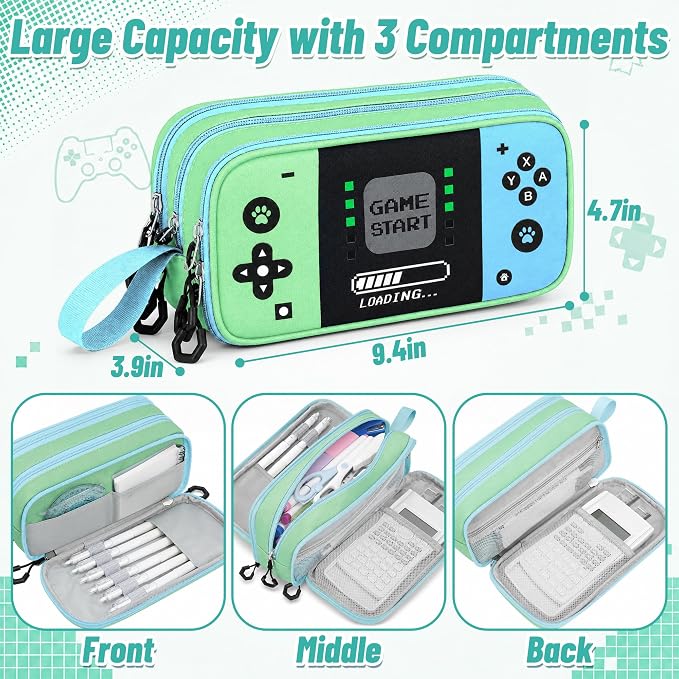 Pencil Case for Boys, Large Capacity Pencil Pouch with Zipper Compartments, Gamer Pen Bag Organizer for School Kids Teens