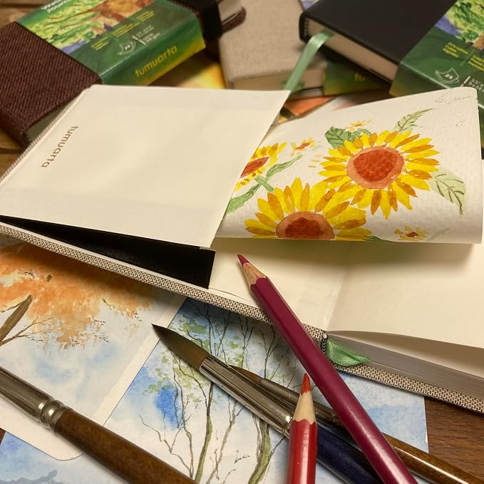 tumuarta Watercolor Journal,140 LB, 300 GSM, Cotton Paper, Cold Press, 24 Sheets, 48 Pages, Watercolor Paper Sketchbooks for Use As Travel Notebook and Mixed Media Pad, 5.5x5.5