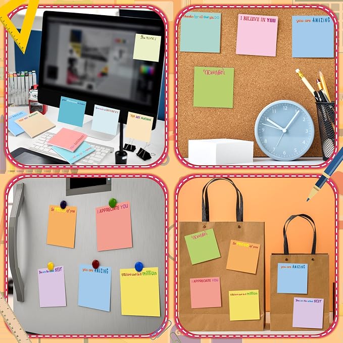 Yinder 12 Pcs Inspirational Sticky Notes, Back to School Supplies, Cute Motivational Sticky Notes Pad Employee Appreciation Gifts Bulk for Teacher Coworker Office 3 x 3'' (Appreciation,Simple Color)