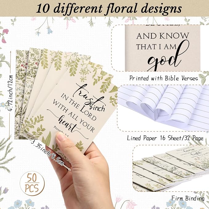 Ctosree 50 Pcs Bible Verse Prayer Journal Notebook for Women Christian Notepads Gifts Mini Inspirational Religious Note Pads for Sunday School Back to School Church Pastors Wife Teacher (Beige)