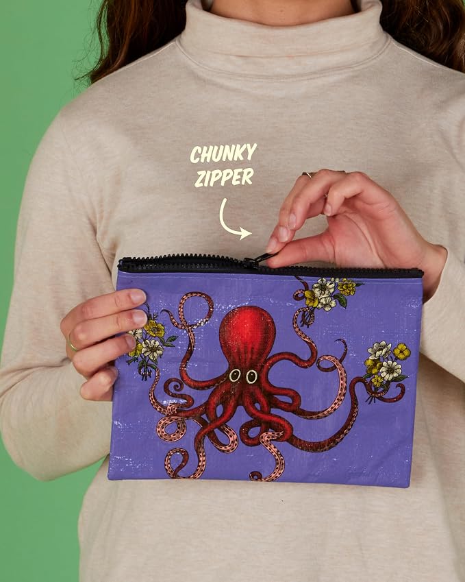 Blue Q Zipper Pouch, Made from 95% Recycled Material, 7.25" h x 9.5" w, Colorful Chunky Zipper