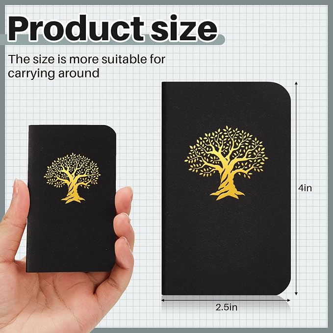 Outus 15 Pcs Mini Pocket Notebook 2.5" x 4" Small Journal Kraft Paper Notepads Bulk Softcover Pocket Notepad Memo Diary Subject Notebooks for Traveler Worker (Black,Tree of Life Style)