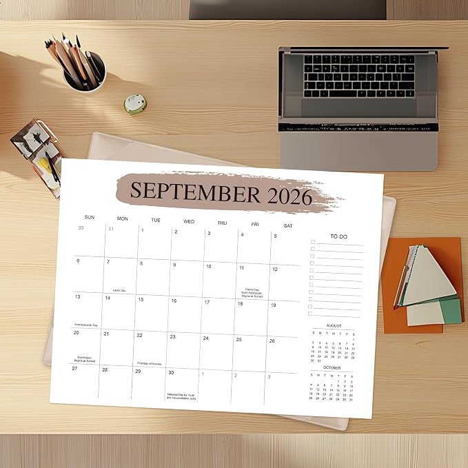 Desk Calendar 2026-2027 with Desktop Mat （22" x 17"）– Jul. 2026 - Dec. 2027 (Apricot)