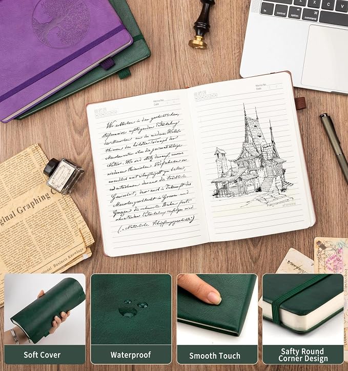 Lined Journal Notebook, A5 Leather Vintage Journals for Writing, 256 Pages College Ruled Notepad for Women Men, Vegan Leather Daily Notebook for Work, School, Travel, Note Taking(Tree of Life, Green)